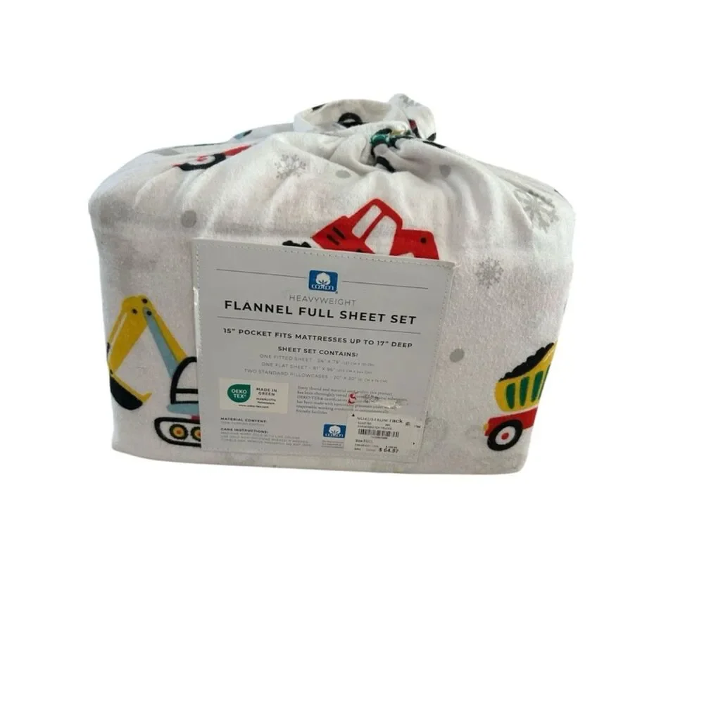 100% Cotton Flannel Sheet Set - Great Bay Home (Full,Christmas Toy Trucks),  NWT